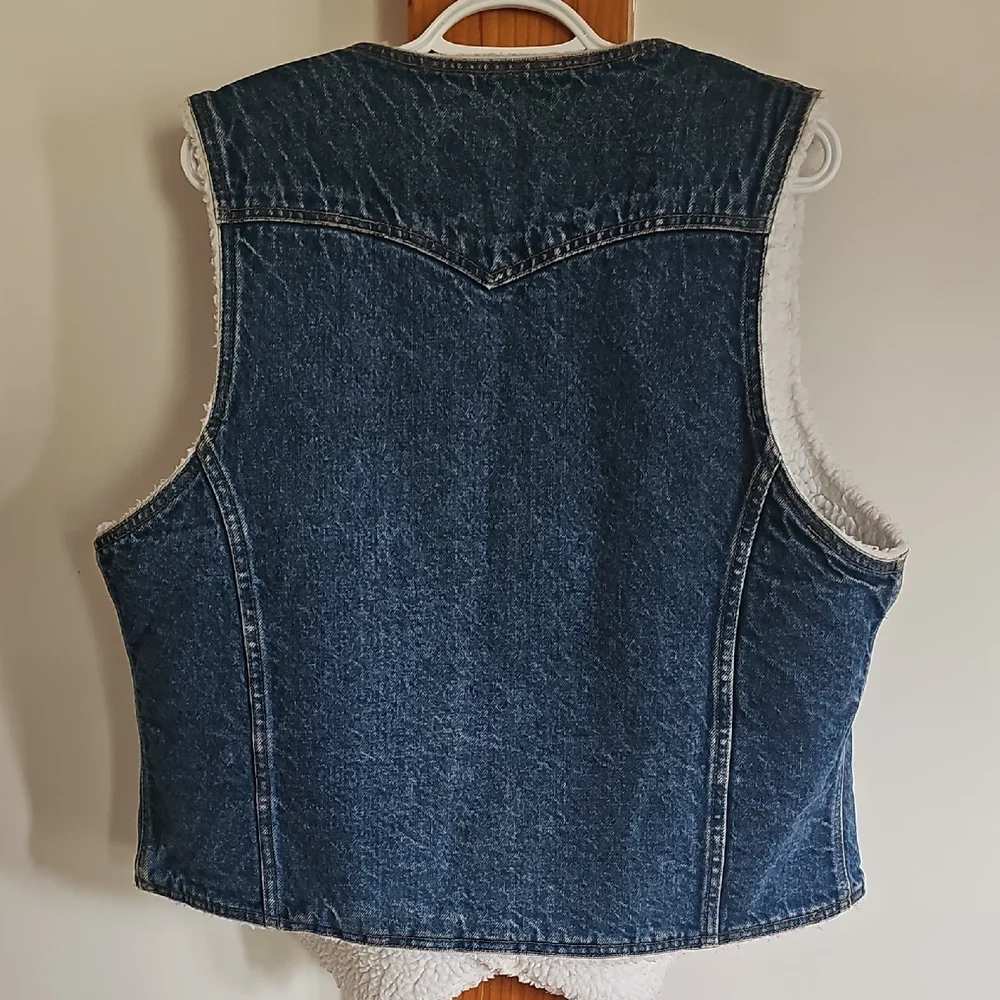 Vintage 70s 80s Levi's Dark Blue Denim Sherpa-Lined Vest - Size XL - Picture 7 of 13